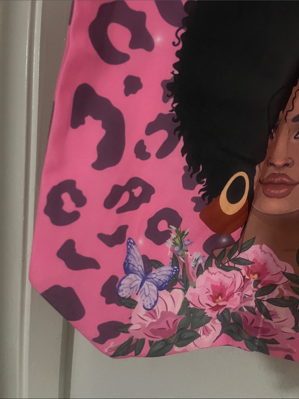 Pink Afro Print Tote Bag with Floral Accents - Picture 5 of 5